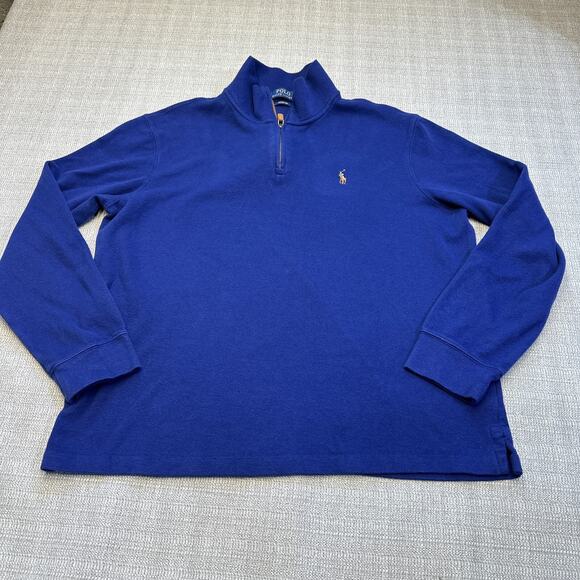 Polo Ralph Lauren Estate Rib Sweater Large Blue 1/4 Zip Pullover Comfort - Picture 1 of 9